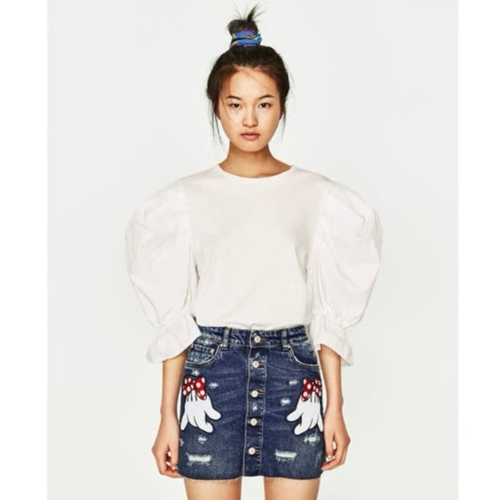 Zara Disney Minnie Mouse denim mini skirt buttons glove hands xs extra small